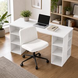 Office Desk and Chair Set 150cm Computer Desk 6 Storage Shelves Ergonomic