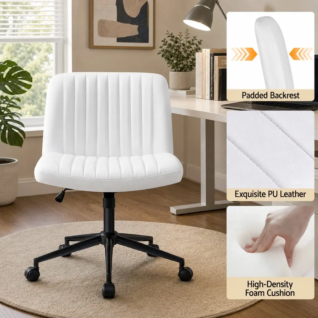 Office Desk and Chair Set Ergonomic 150cm White with 6 Storage Shelves
