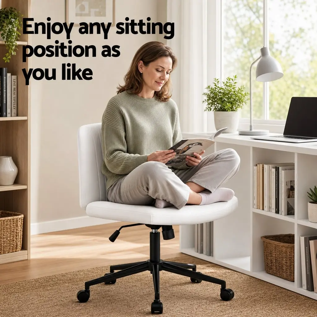 Office Desk and Chair Set Ergonomic 150cm White with 6 Storage Shelves