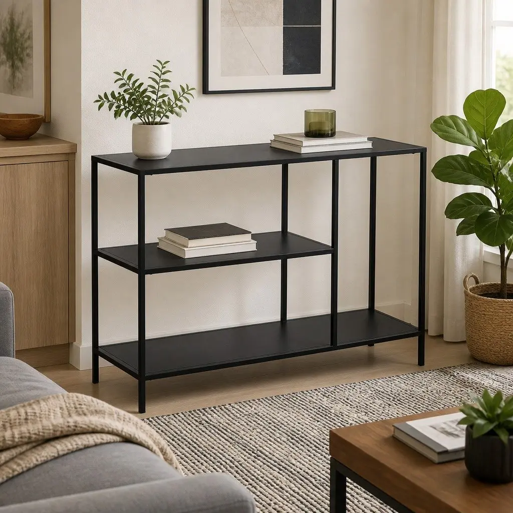 3-Tier Console Table Hallway Entryway Storage Furniture Black Design
