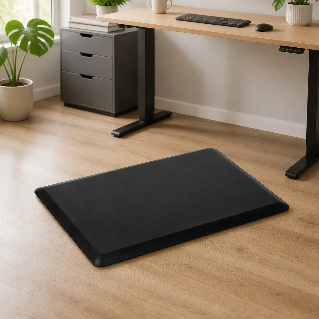 Anti Fatigue Mat Non Slip Surface 50x80cm Black PVC Bevelled Edge