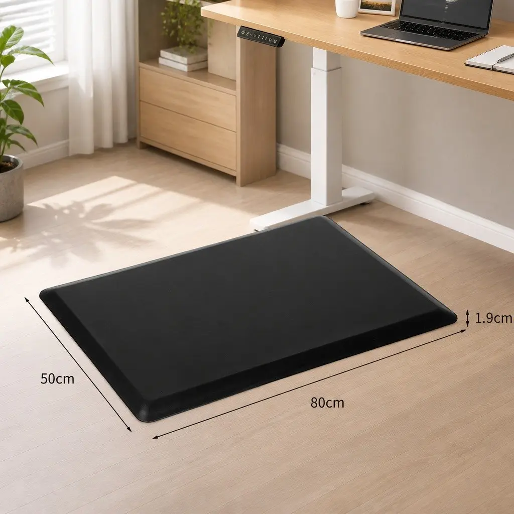 Anti Fatigue Mat Non Slip Surface 50x80cm Black PVC Bevelled Edge