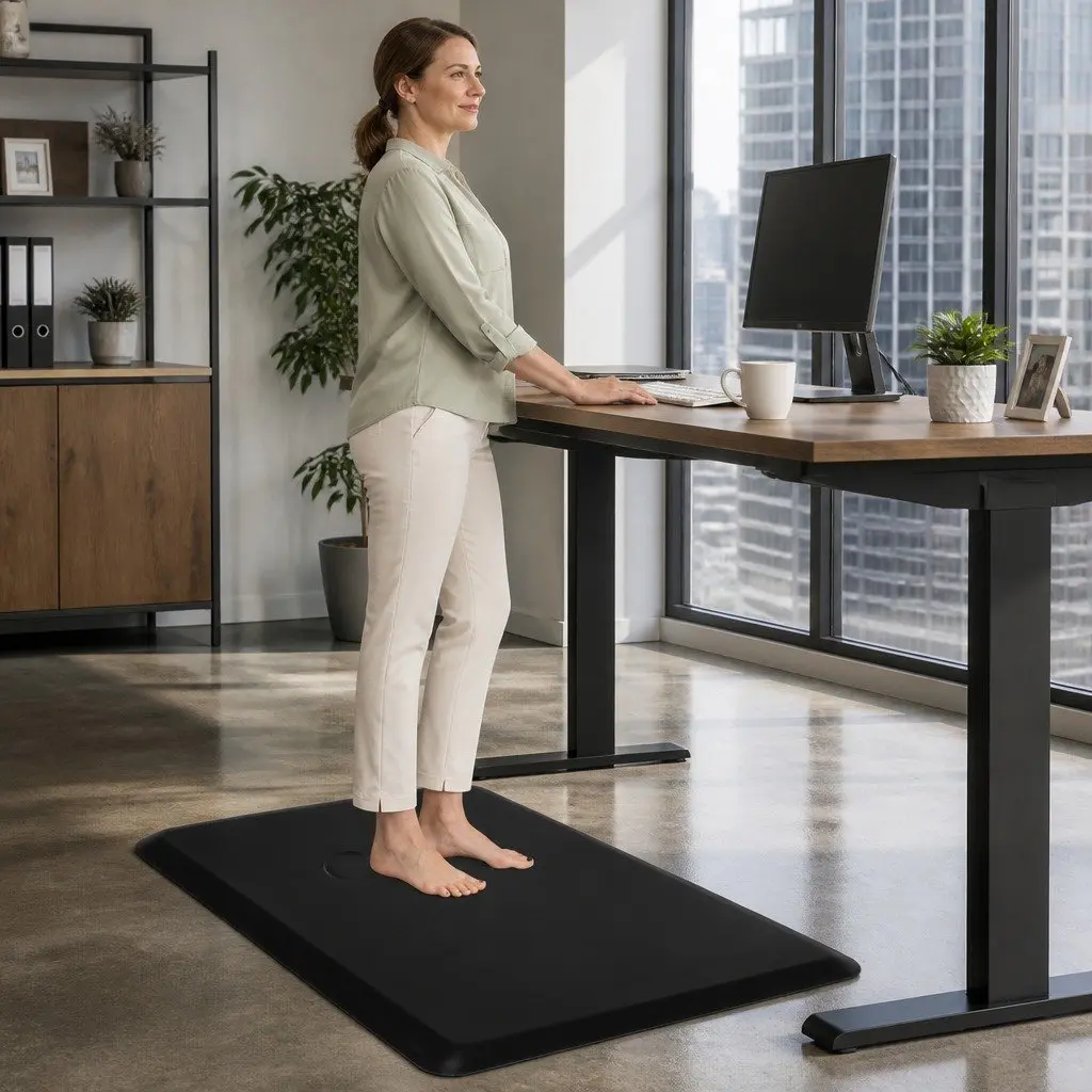 Anti Fatigue Mat Non Slip Surface 50x80cm Black PVC Bevelled Edge