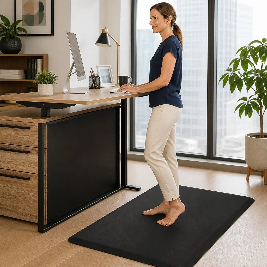Anti Fatigue Mat Non Slip Surface 50x80cm Black PVC Bevelled Edge