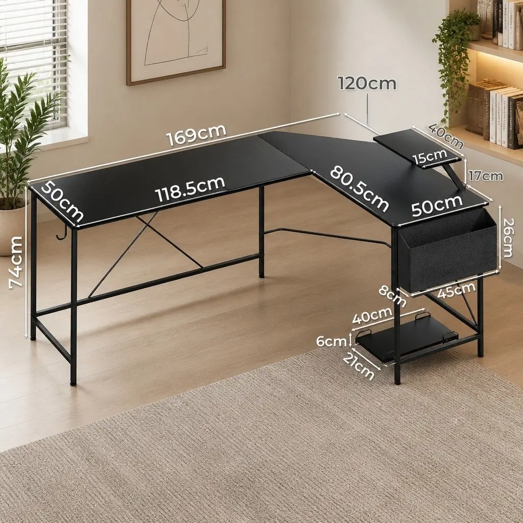 L-Shaped Corner Computer Desk with Monitor Stand and CPU Stand Black