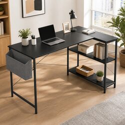 L Shaped Computer Desk Adjustable Height Home Office Study Table Storage Shelf
