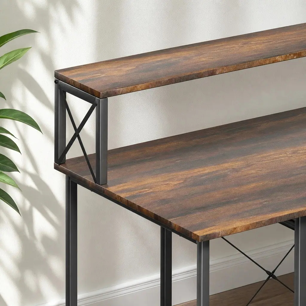 Computer Desk Height Adjustable Industrial Brown
