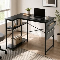 L-Shaped Gaming Computer Desk Corner Workstation Home Office Study Table Black