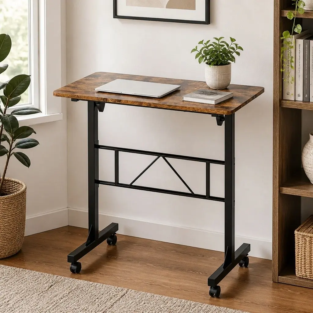 Height Adjustable Standing Desk Mobile Workstation 75cm to 110cm Brown Tiger-Pattern Tabletop