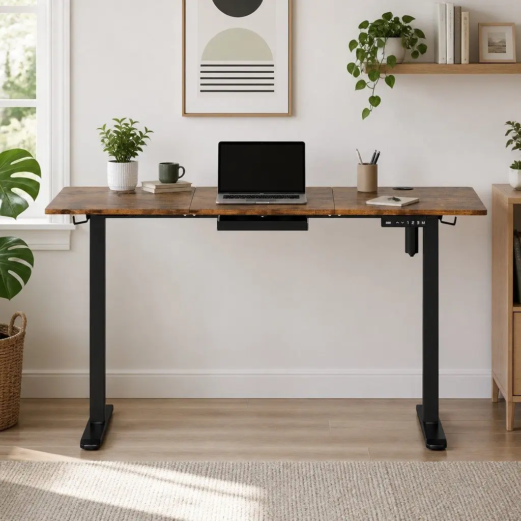 Electric Standing Desk Height Adjustable 140cm Vintage Oak Sit Stand Computer Desk