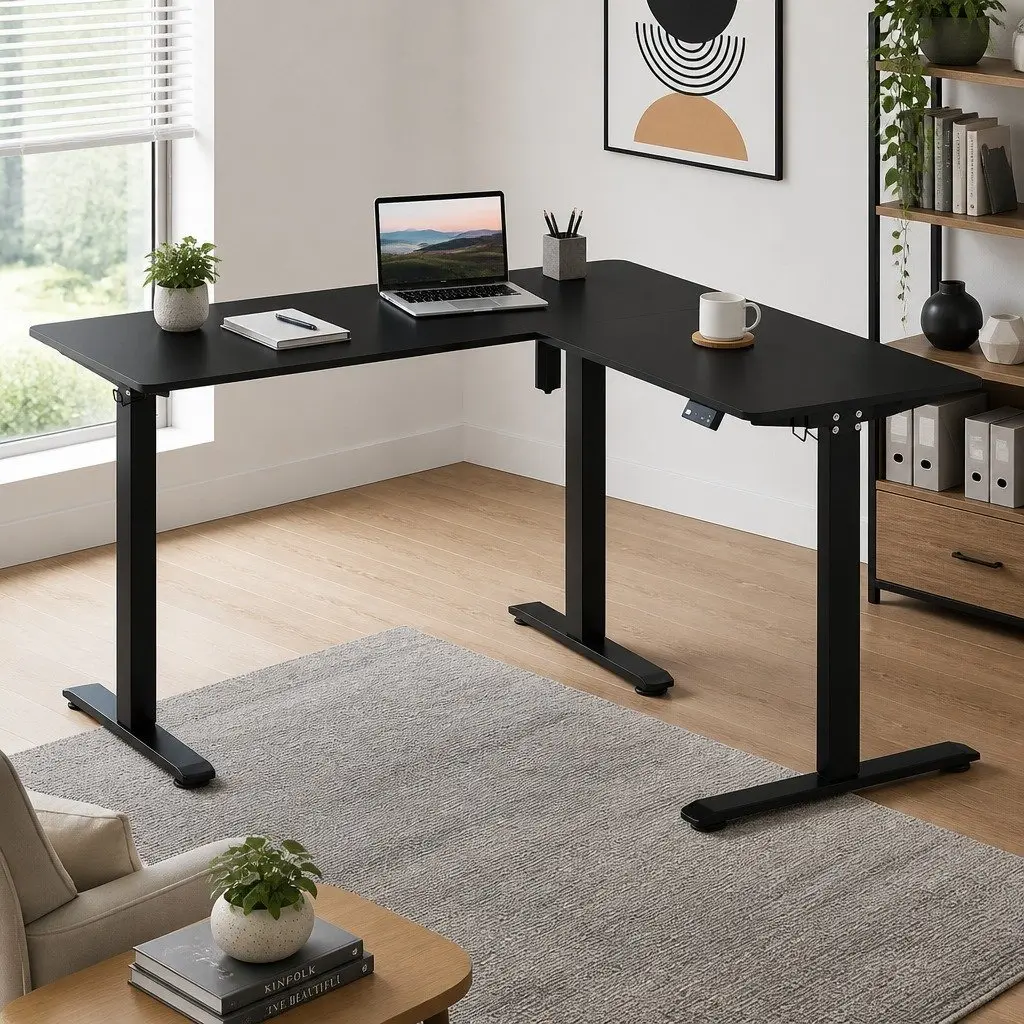 Electric Standing Desk Motorised Height Adjustable 72cm to 112cm Black E0 Grade Chipboard and Steel Frame