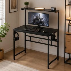 Gaming Computer Desk Adjustable Height Monitor Stand Storage Shelf Headphone