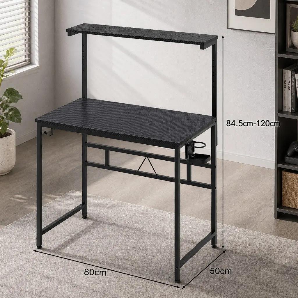 Gaming Computer Desk Adjustable Height 5-Level Structure with Monitor Stand Storage Shelf and Headphone Hook