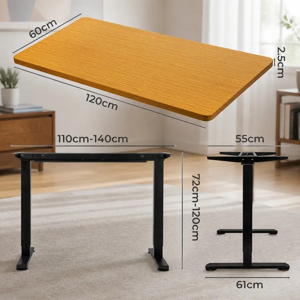 Motorised Standing Desk Adjustable 120cm Natural Desktop Electric Height Sit