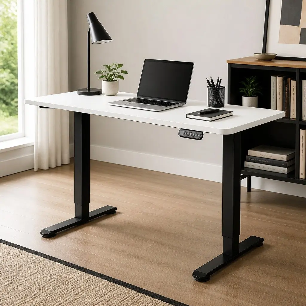 Motorised Standing Desk Adjustable Electric 120cm White Height Frame Home Office