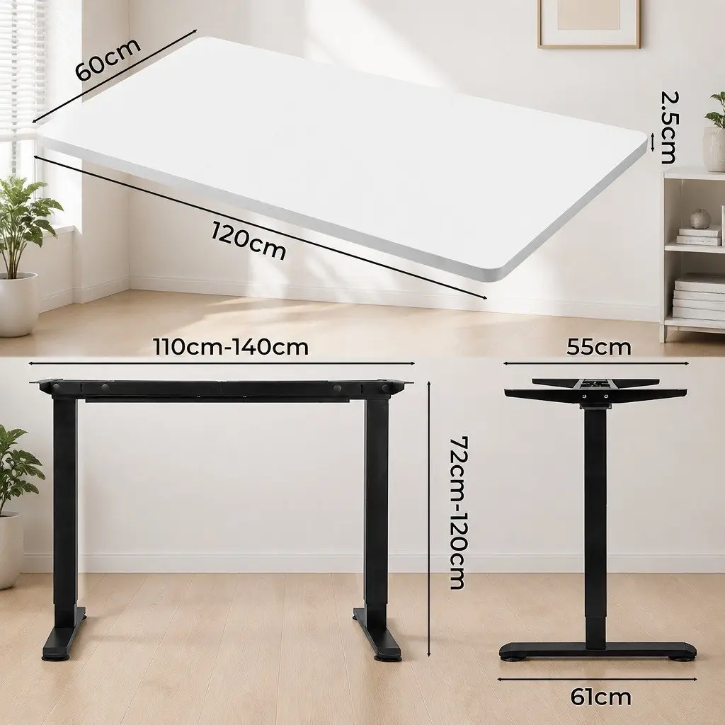Motorised Standing Desk Adjustable Electric 120cm White Height Frame Home Office