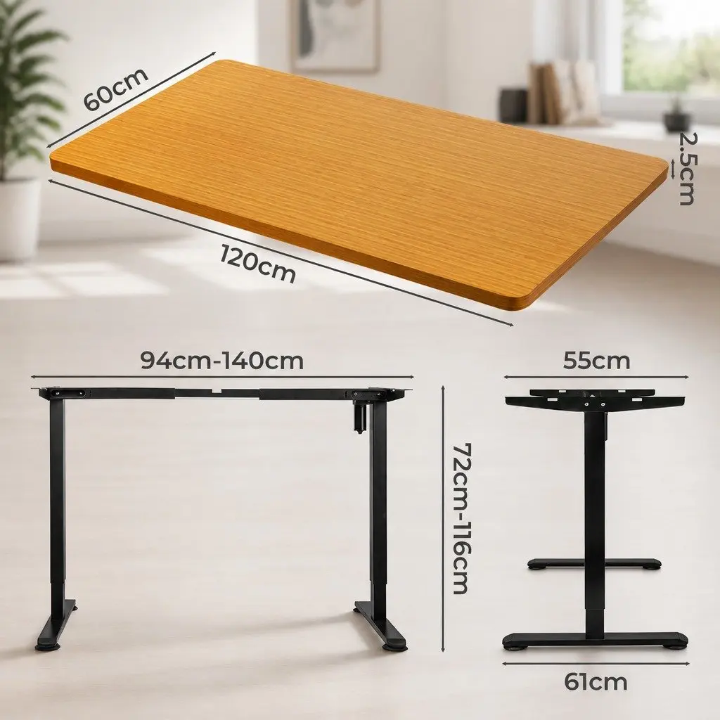 Motorised Standing Desk Height Adjustable Electric Frame 120cm Natural Desktop