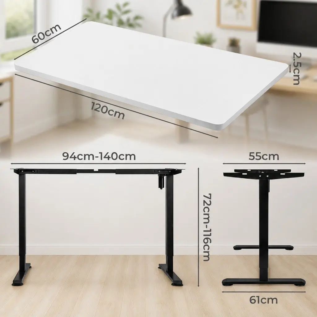 Motorised Standing Desk Height Adjustable Electric Frame 120cm White Office