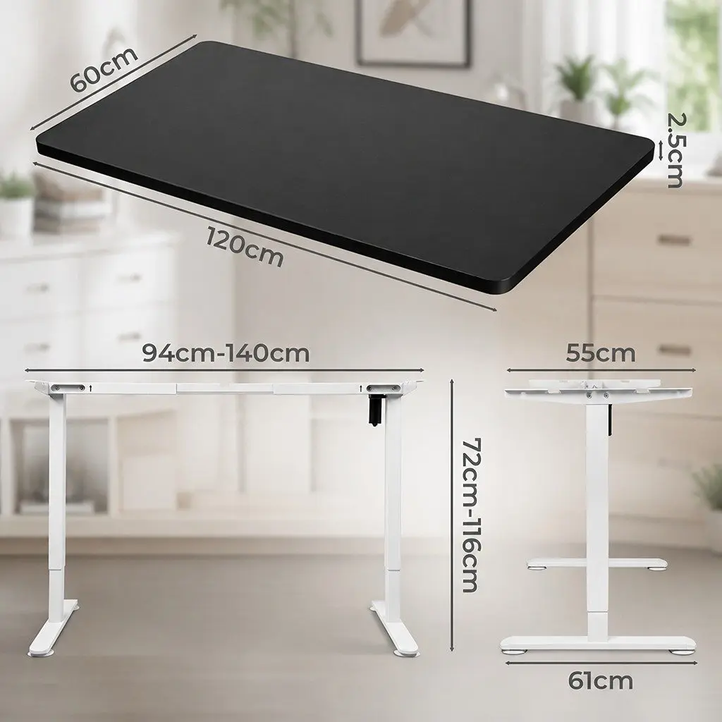 Motorised Standing Desk Height Adjustable 120cm Black Electric Sit Stand Office