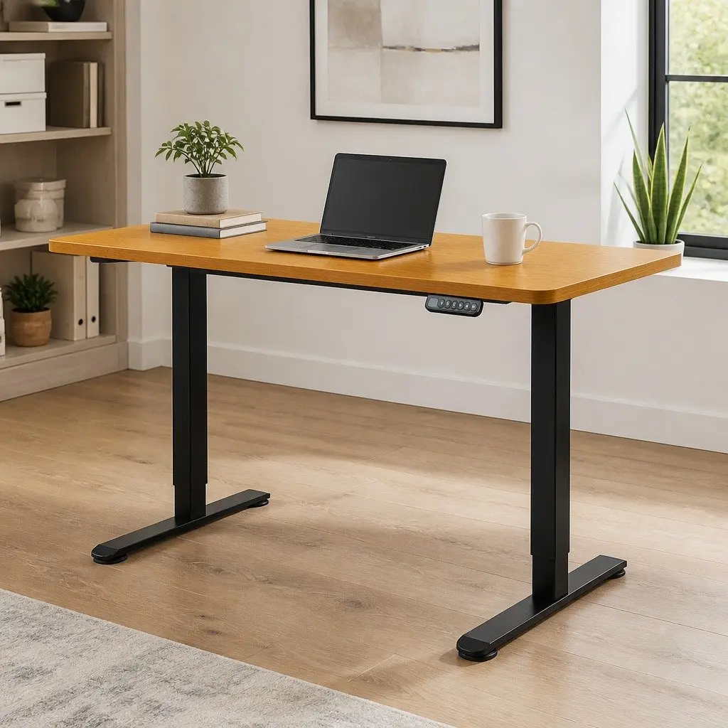 Motorised Standing Desk Adjustable Height 140cm Natural Desktop Electric Office