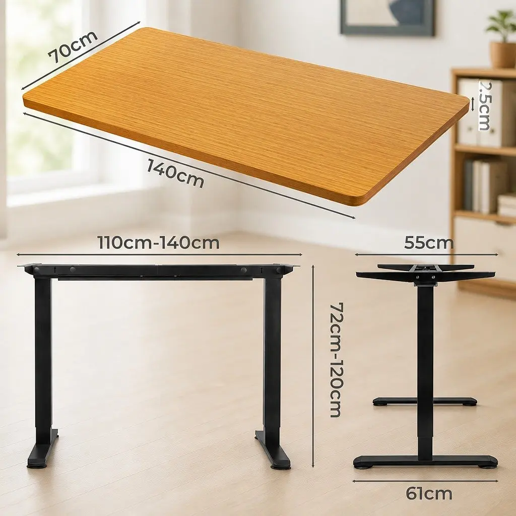 Motorised Standing Desk Adjustable Height 140cm Natural Desktop Electric Office