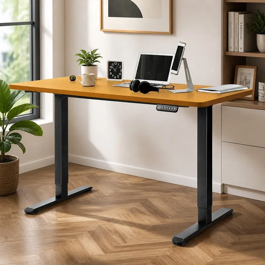 Motorised Standing Desk Adjustable Height 140cm Natural Desktop Electric Office