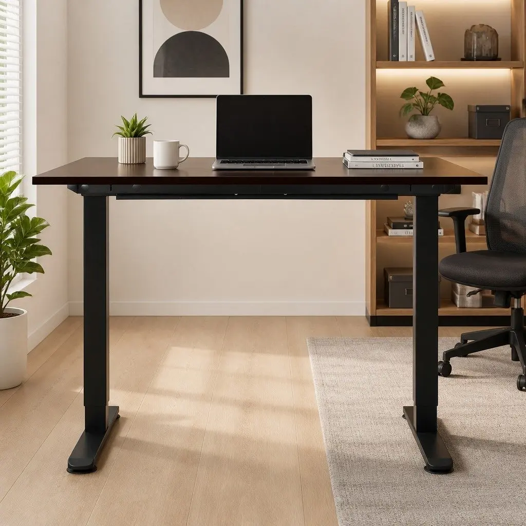 Motorised Standing Desk Adjustable Height 140cm Walnut Desktop Electric Office