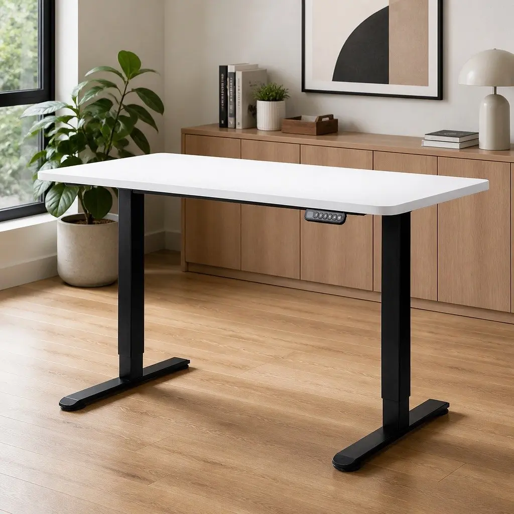 Motorised Standing Desk Adjustable Height Electric Frame 140cm White Office