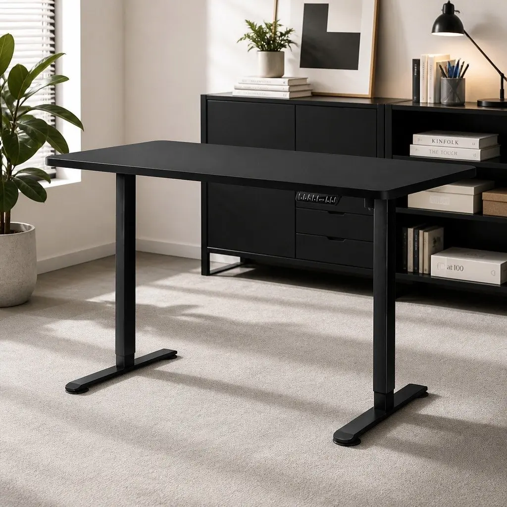 Motorised Standing Desk Adjustable Electric Frame 140cm Desktop Black Office