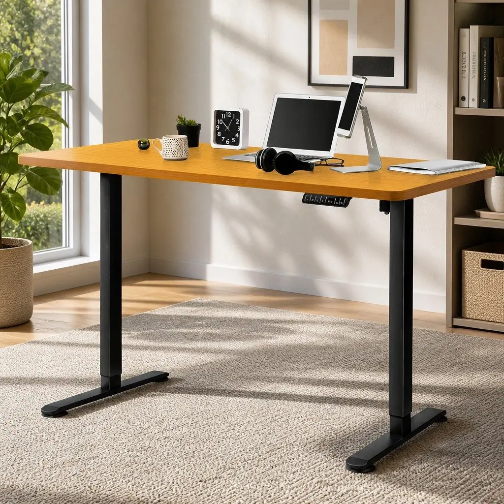 Motorised Standing Desk Adjustable 140cm Natural Desktop Electric Height Office