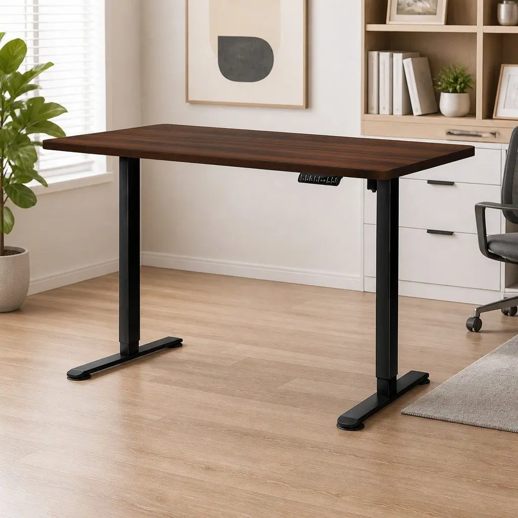 Motorised Standing Desk Adjustable Height 140cm Walnut Desktop Electric Office