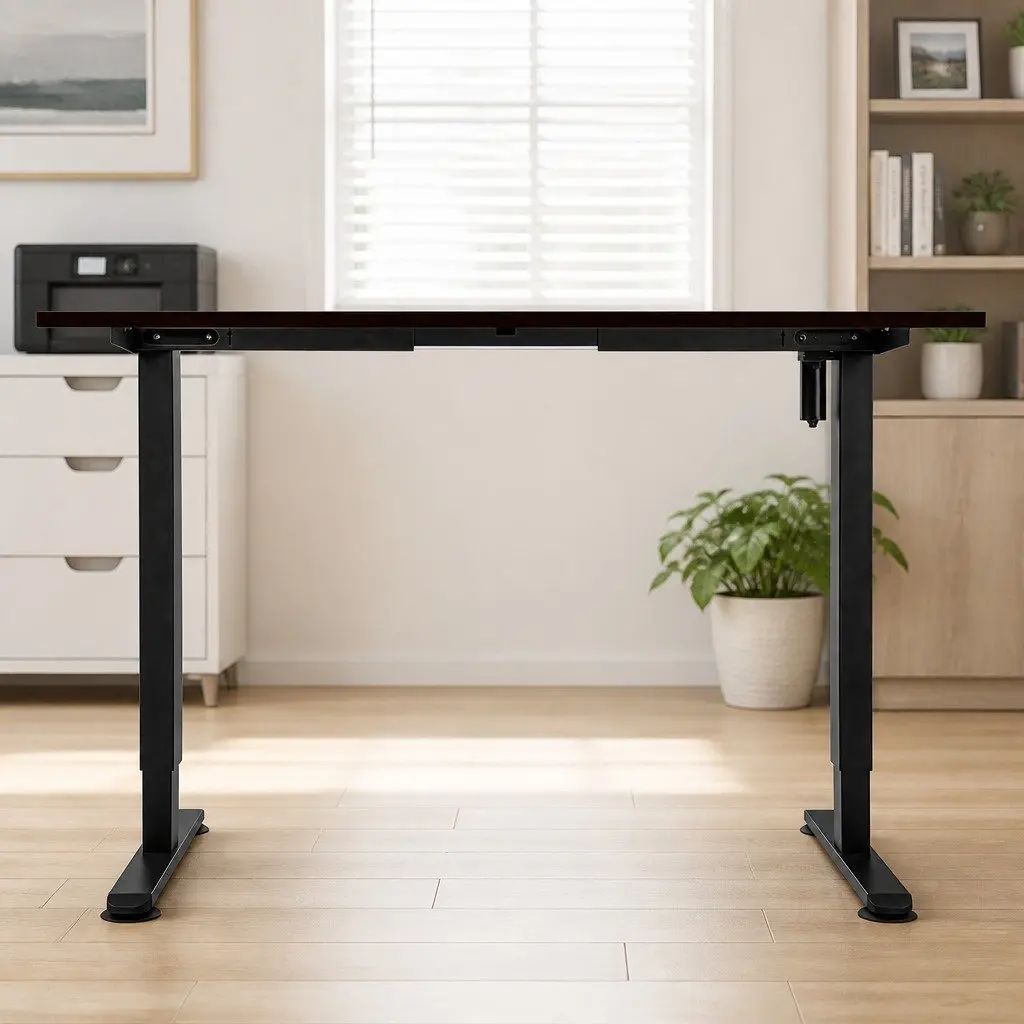 Motorised Standing Desk Adjustable Height 140cm Walnut Desktop Electric Office