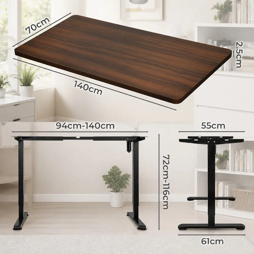 Motorised Standing Desk Adjustable Height 140cm Walnut Desktop Electric Office