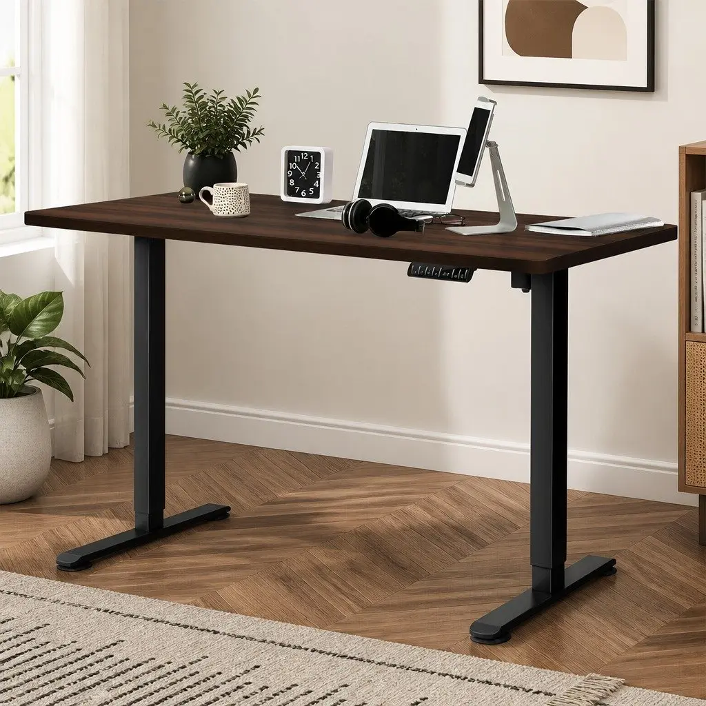 Motorised Standing Desk Adjustable Height 140cm Walnut Desktop Electric Office