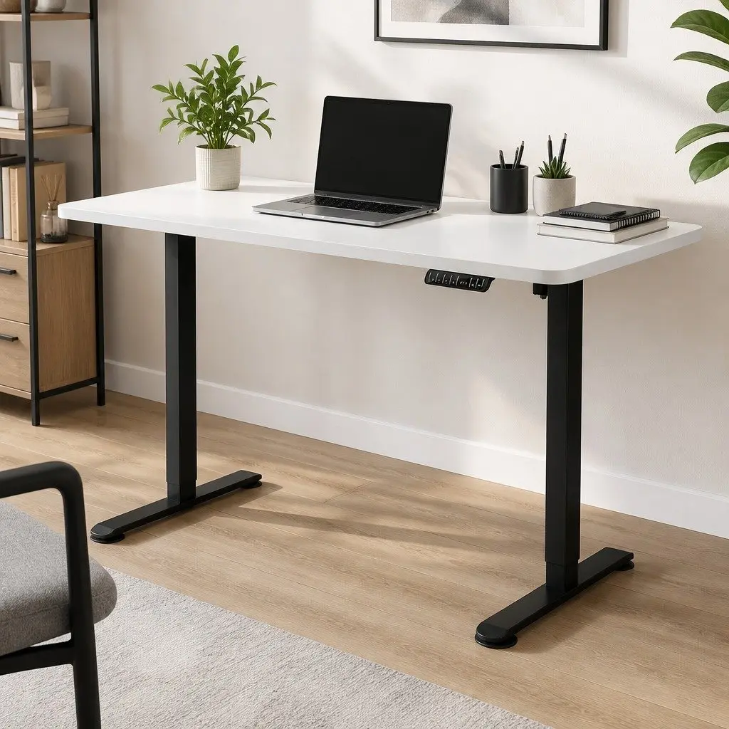 Motorised Standing Desk Adjustable Height 140cm White Electric Office