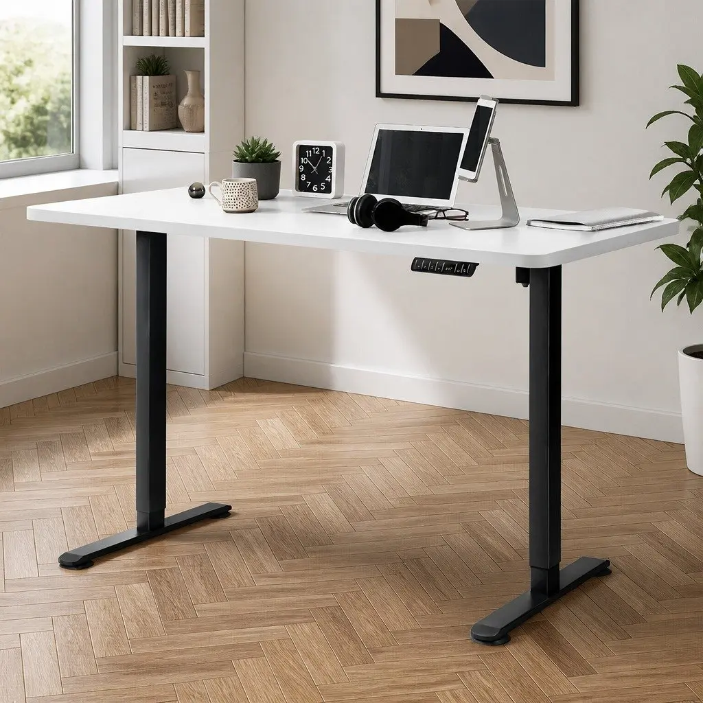 Motorised Standing Desk Adjustable Height 140cm White Electric Office
