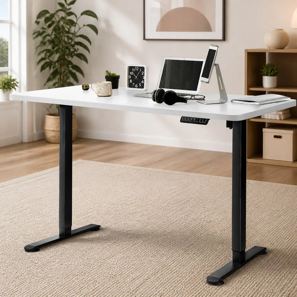 Motorised Standing Desk Adjustable Height 140cm White Electric Office