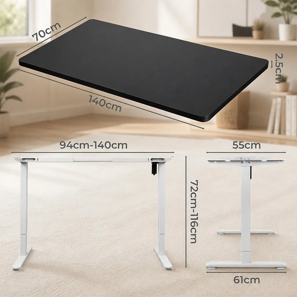 Motorised Standing Desk Adjustable Height Electric Frame 140cm Black Office