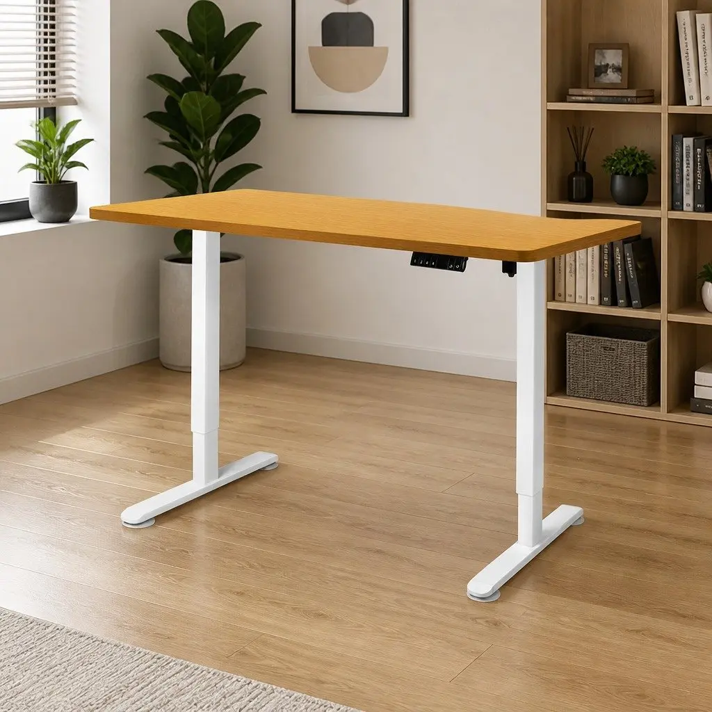 Motorised Standing Desk Adjustable Height 140cm Natural Electric Office Sit