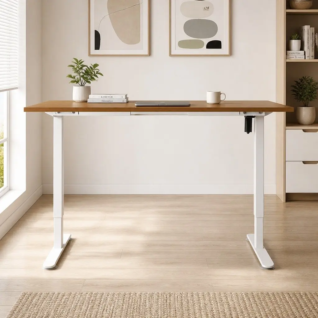 Motorised Standing Desk Adjustable Height 140cm Natural Electric Office Sit