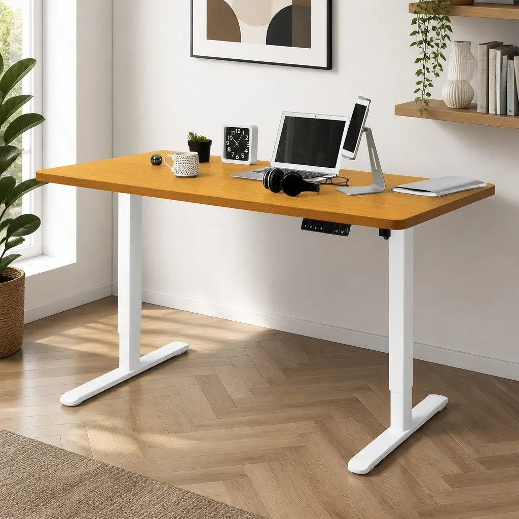 Motorised Standing Desk Adjustable Height 140cm Natural Electric Office Sit