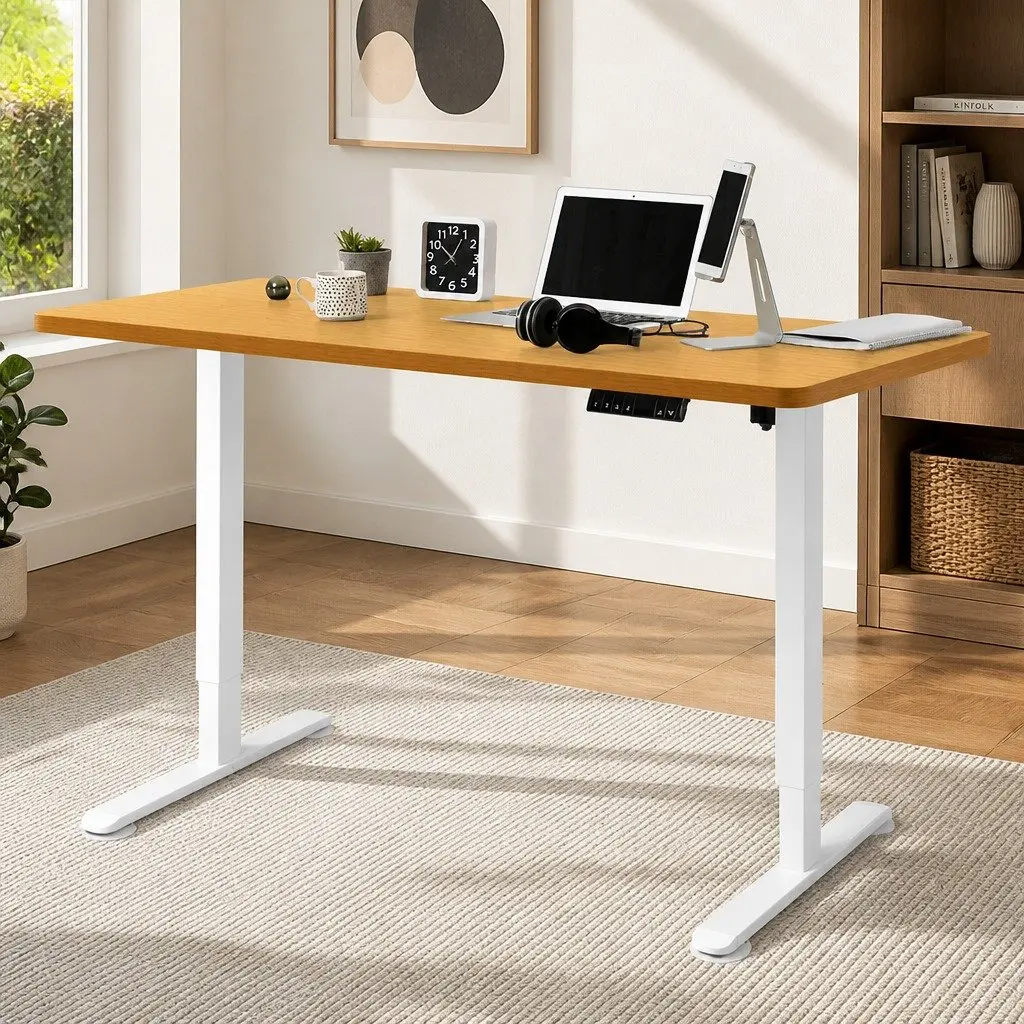 Motorised Standing Desk Adjustable Height 140cm Natural Electric Office Sit