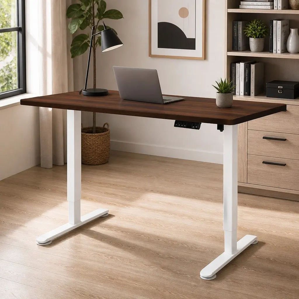 Motorised Standing Desk Adjustable Height 140cm Walnut Electric Office Sit Stand
