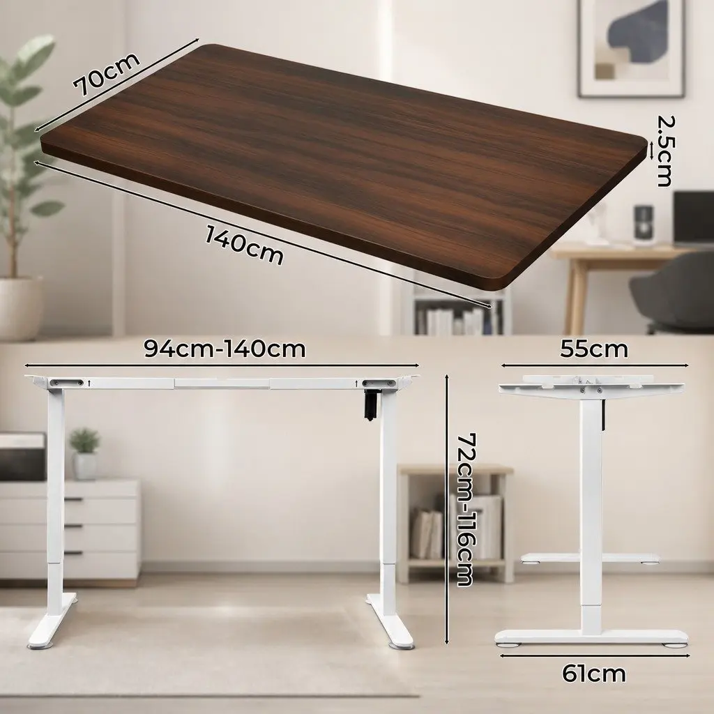Motorised Standing Desk Adjustable Height 140cm Walnut Electric Office Sit Stand