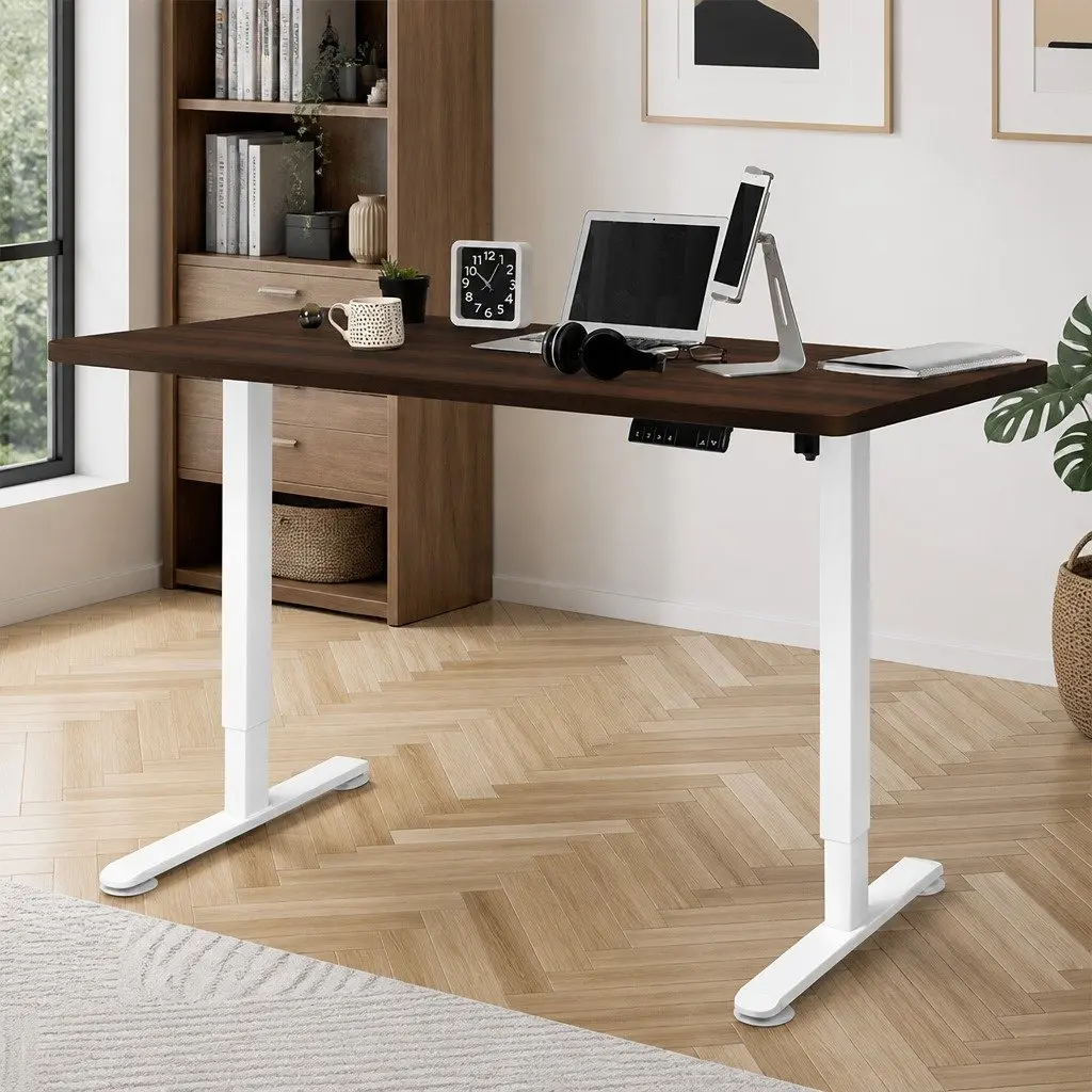 Motorised Standing Desk Adjustable Height 140cm Walnut Electric Office Sit Stand