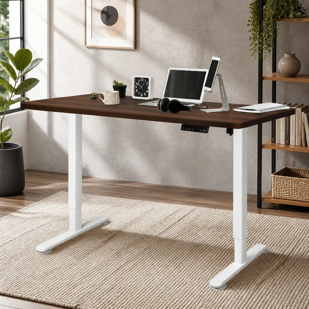 Motorised Standing Desk Adjustable Height 140cm Walnut Electric Office Sit Stand