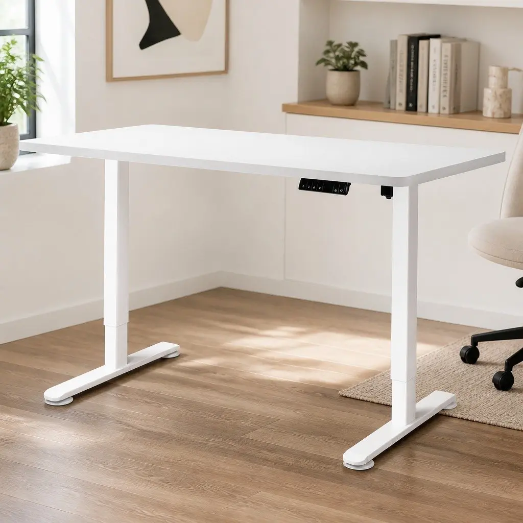 Motorised Standing Desk Adjustable Height 140cm White Electric Office Frame