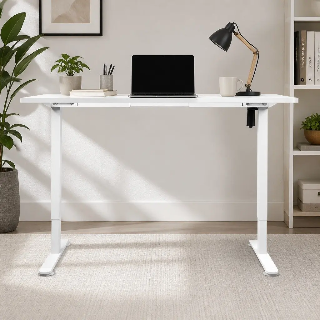 Motorised Standing Desk Adjustable Height 140cm White Electric Office Frame