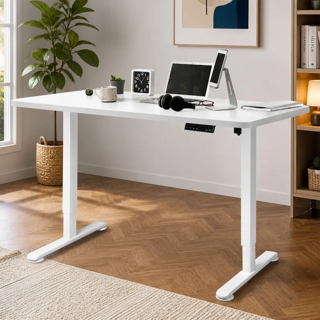 Motorised Standing Desk Adjustable Height 140cm White Electric Office Frame
