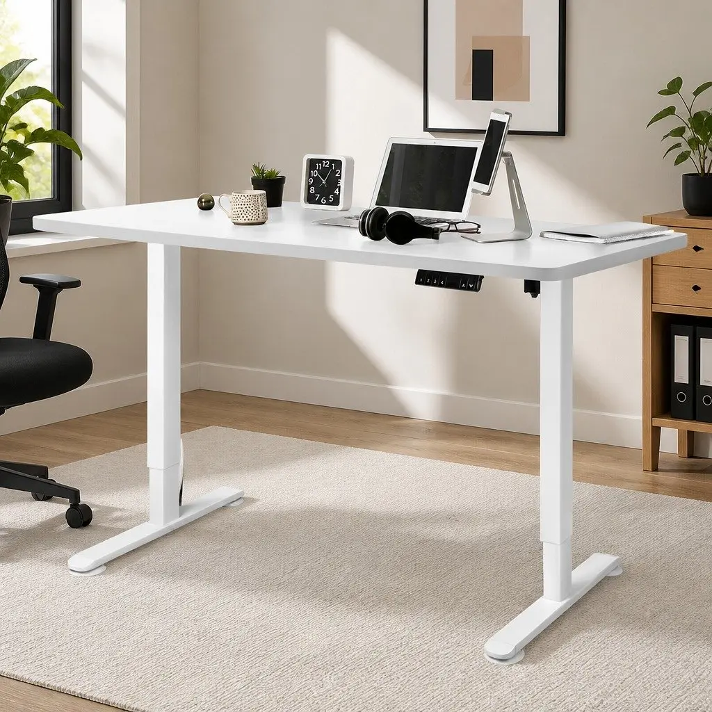 Motorised Standing Desk Adjustable Height 140cm White Electric Office Frame